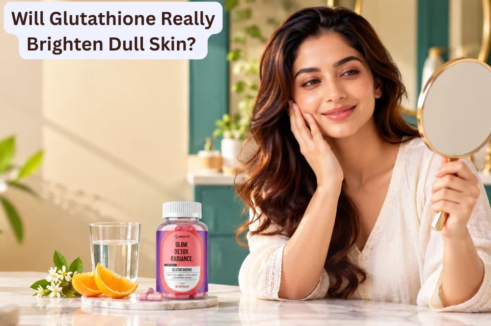 Glowing skin with a glutathione supplement and orange slices